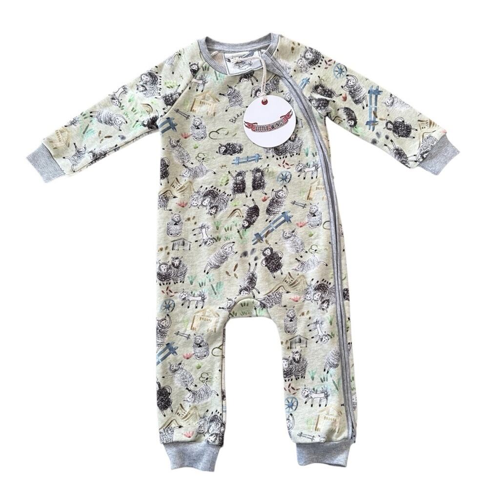 Little Wings By Paper Wings Baby Raglan Romper Organic Sheep Green Size 18 Month